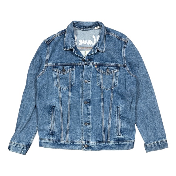 Levi's LGBT Pride I Have Seen The Future Rainbow Denim Trucker Jacket Mens XL - Picture 2 of 12